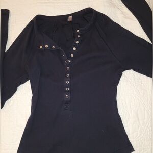 Free People Black Long Sleeve Henley Top